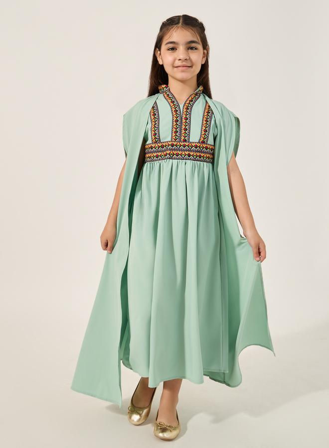 Amirah Embroidered Cape Sleeve V-Neck Kaftan - Image 1